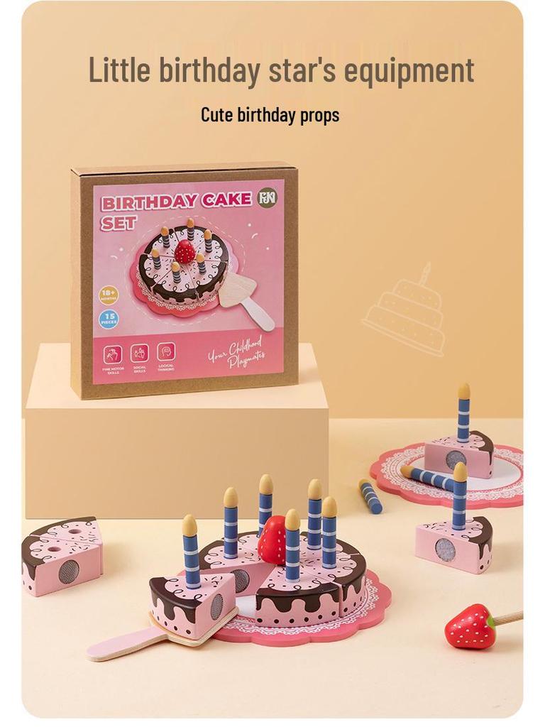 Wooden Girls' Birthday Cake & Tea Party Pretend Play Set