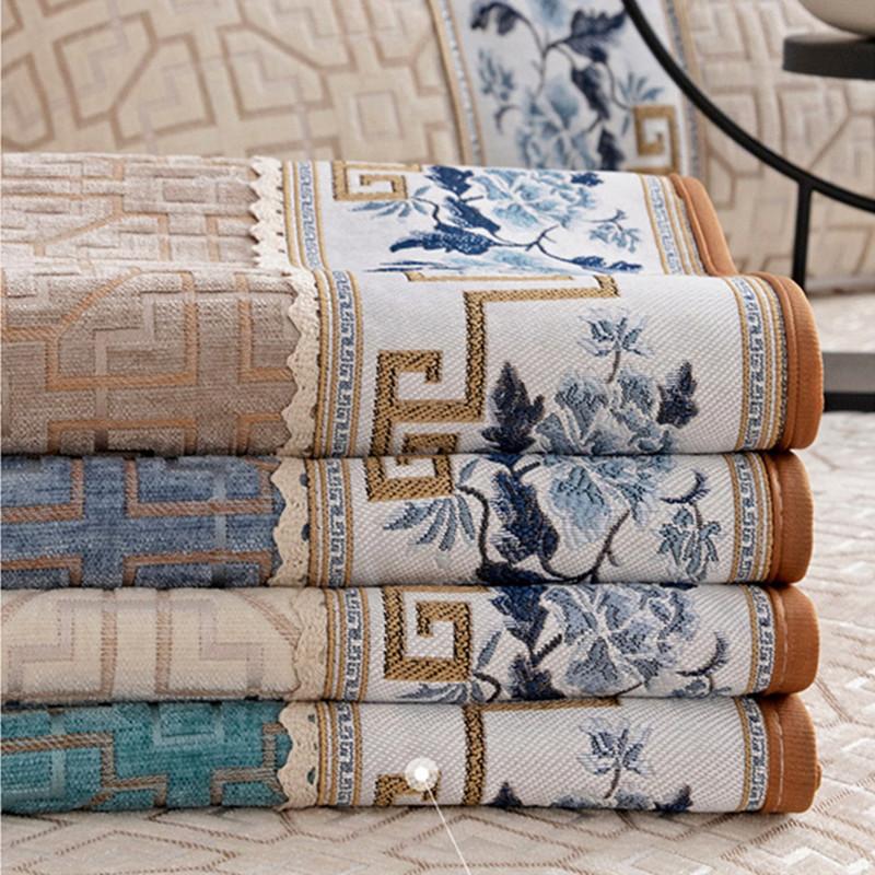 Chinese Style Sofa Seat Cushion Embroidery Sofa Cover Chaise Longue Cover Chenille Sofa Towel for Living Room