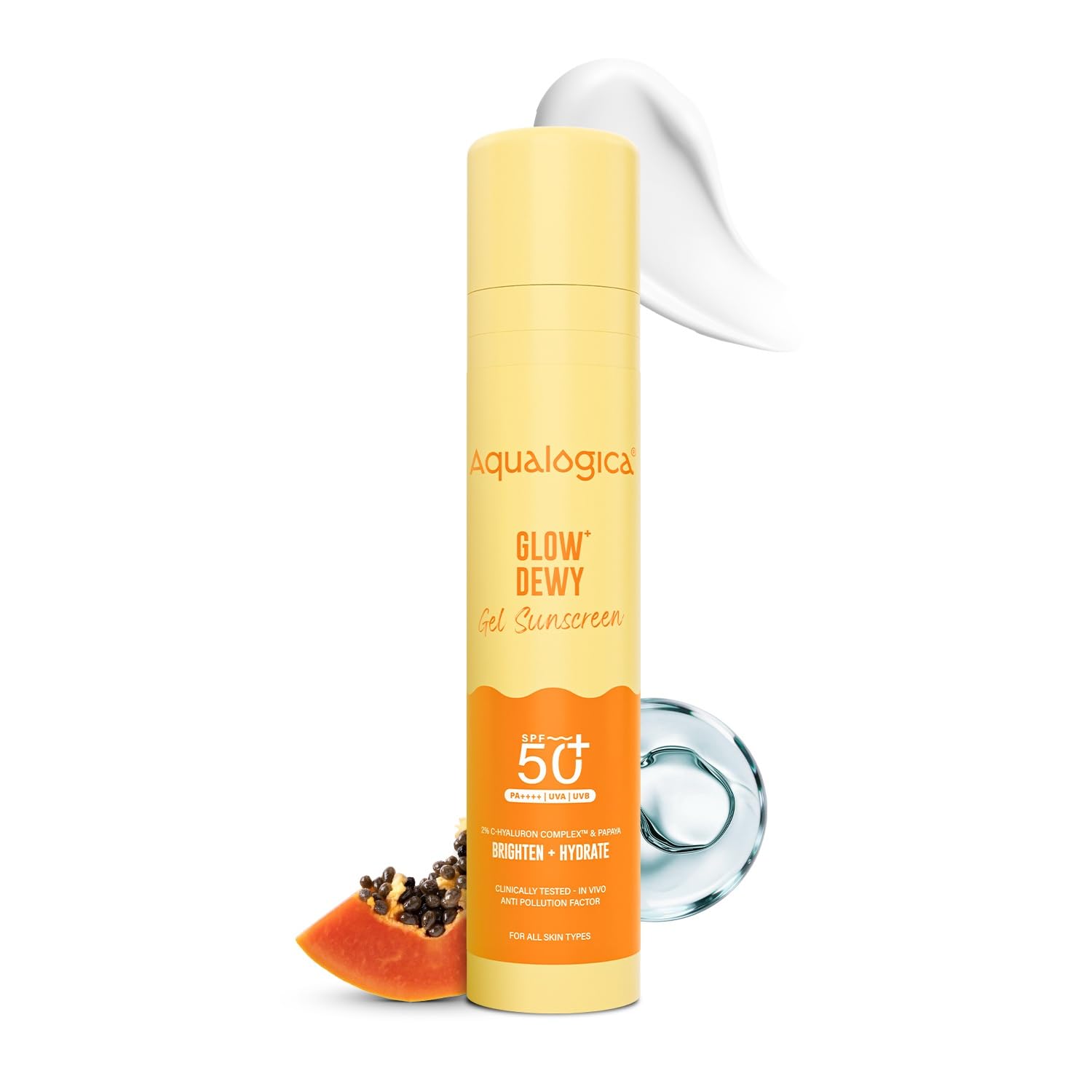 

Aqualogica Glow+ Dewy Gel Sunscreen - 50 g | SPF 50+ PA++++ | In-Vivo Tested | New-age Filters | 12-Hour* Sun Protection | Tan Protection | For B