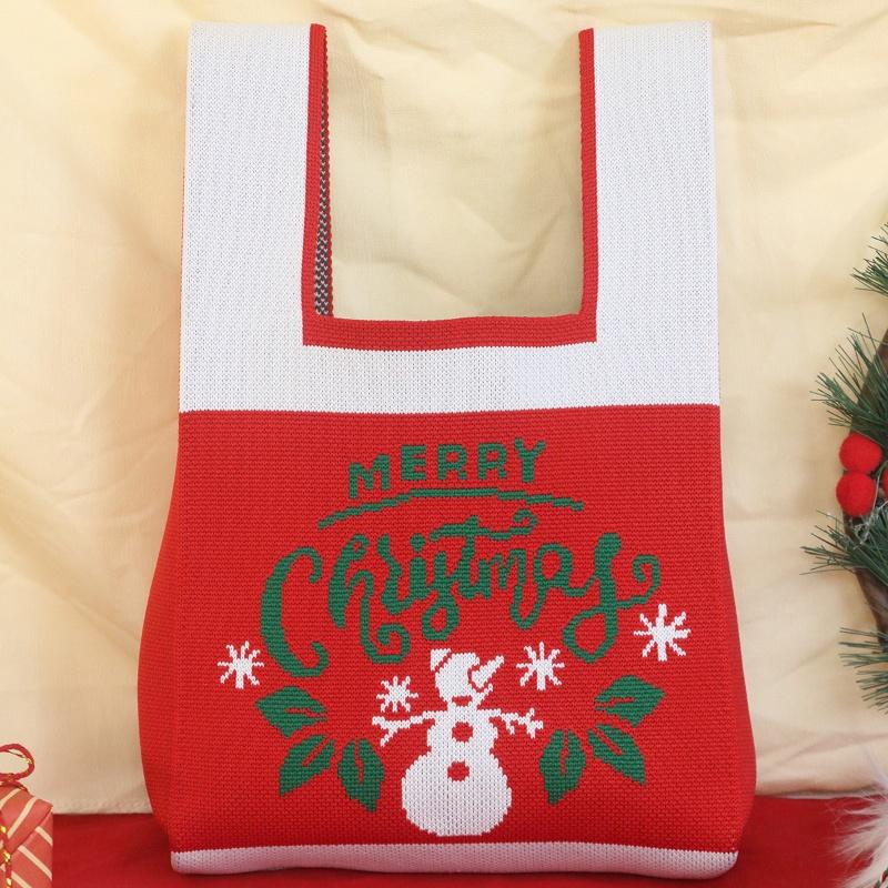 

Christmas Storage Bags Knot Wrist Handbag Santa Claus Snowman Elk Knit Handbags Casual Tote Bag Reusable Shopping Bags