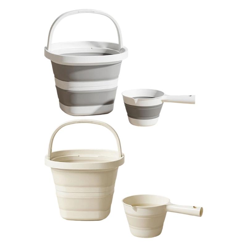 Multipurpose Foldable Water Bucket And Scoops Ladle High Strength PP Construction Easy To Store Outdoor Indoor Use