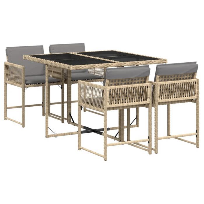 VidaXL 5-Piece Garden Dining Set with Cushions, Table and Folding Back Chairs, Outdoor Patio Furniture 3211440