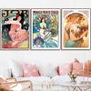 Retro Woman Alphonse Mucha Canvas Painting Nordic Art Poster Abstract Printmaking Museum Exhibition Mural Living Room Home Decor
