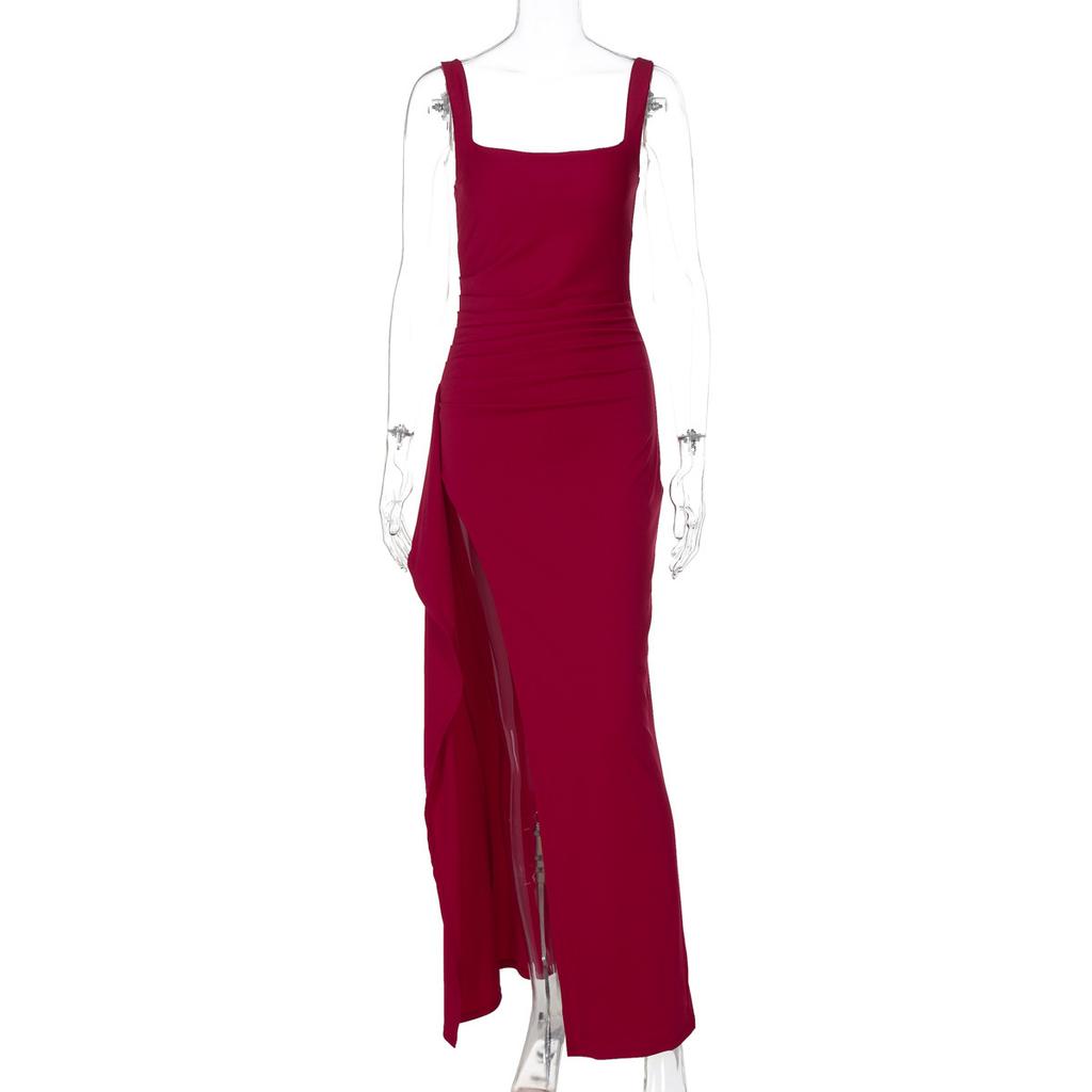 European and American INS Style Women's Evening Dress Long Dress Summer Fashion Sexy Suspender Backless High Split Dress