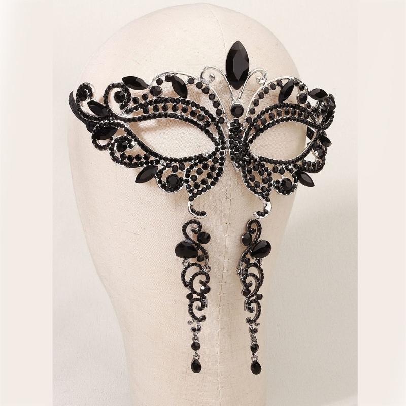 Temperament Rhinestones Jewelry Masquerade Half Face Eye Masks with Adjust Strap