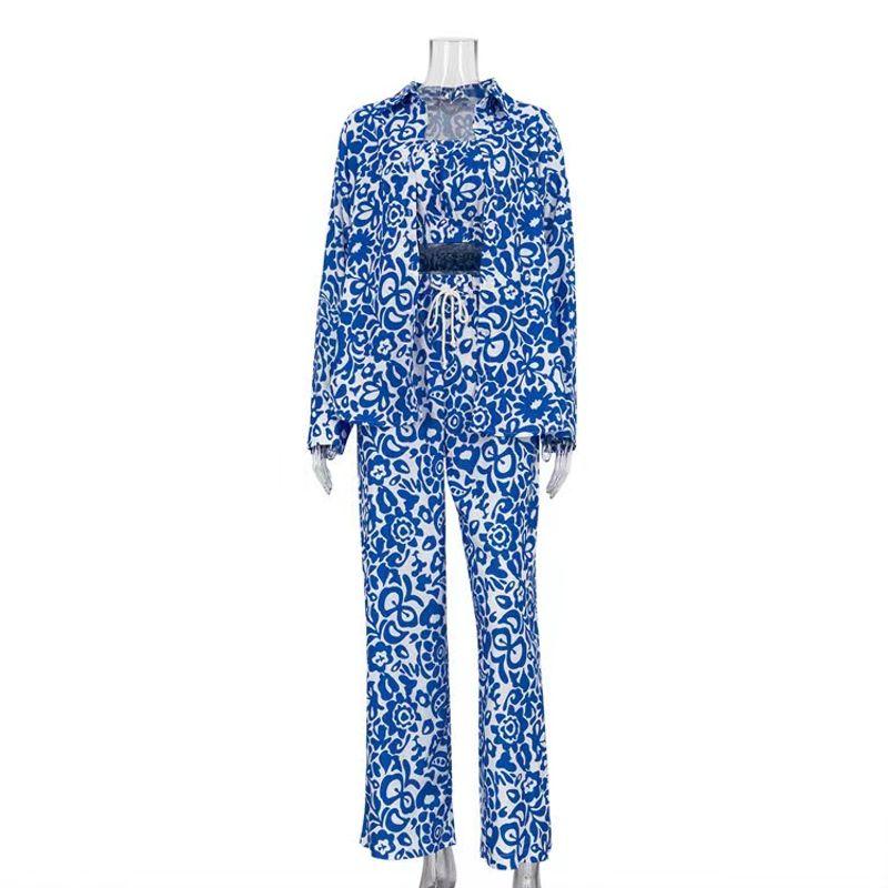 Western Style Print Shirts Tube Top Pants Three-Piece Suit Fashion Printed Three Piece Set