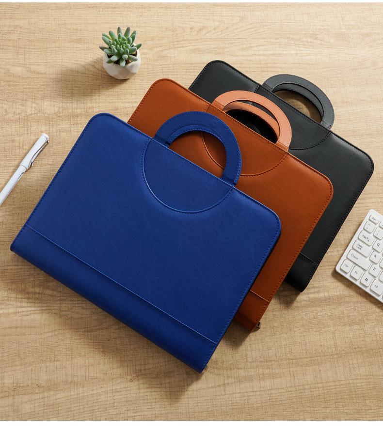 A4 Multifunction Leather Zipper Briefcase Binder with Clipboard