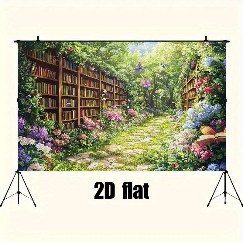 Experience the Romance of a Sea of Books and Flowers with 2D Background Fabric  and Create a Beautiful Background Wall!