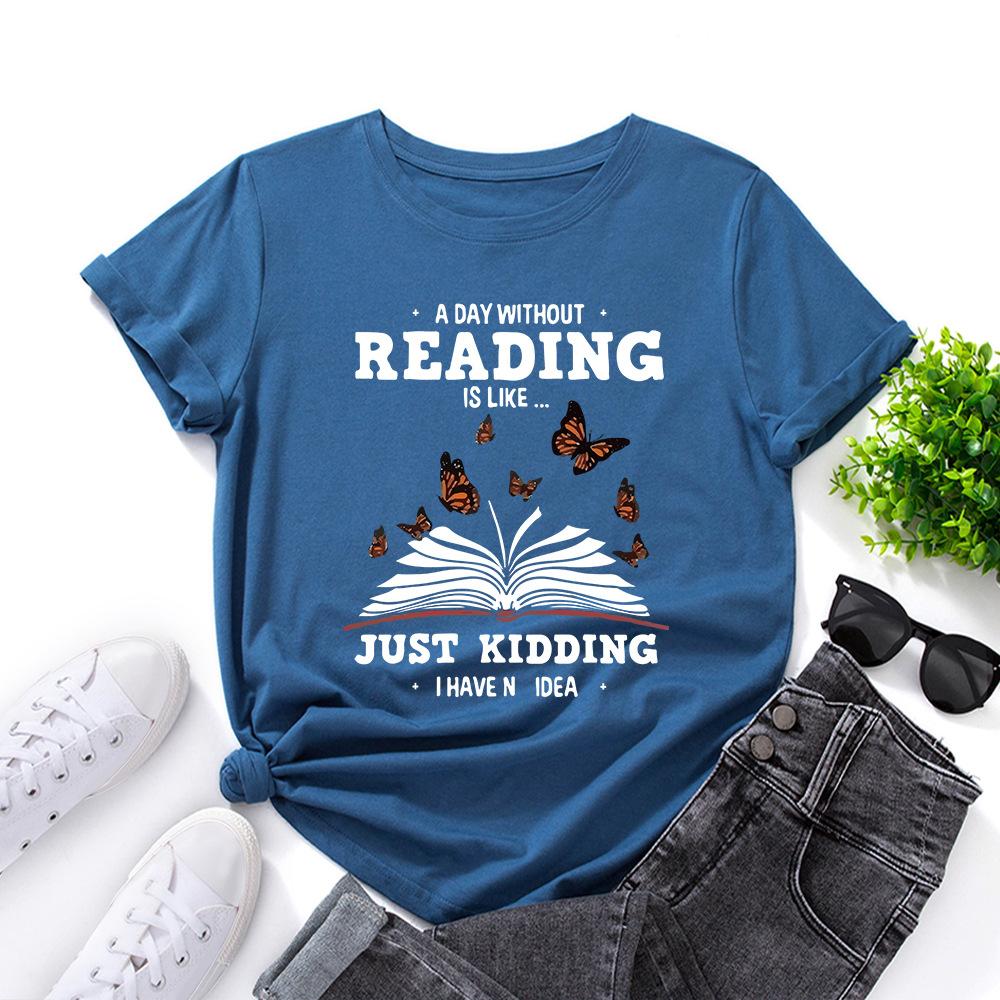 Letters Cotton T-Shirt Short Sleeve Round Neck Women 2d Print Tops