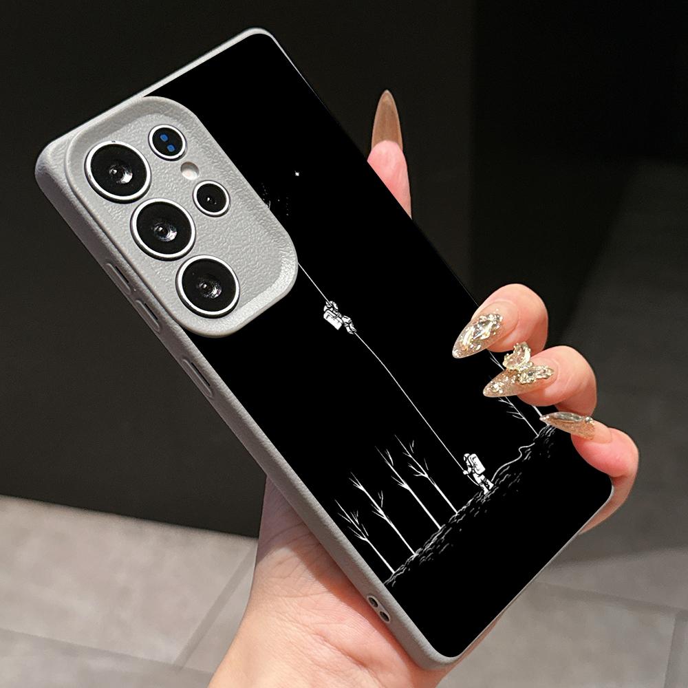 Samsung A07 Xiaomi Redmi 14C for iPhone 17 Pro Max Infinix Realme Phone Cases Soft Brown Leather Pattern TPU Case NY47 Art Space Astronaut Skate Moon