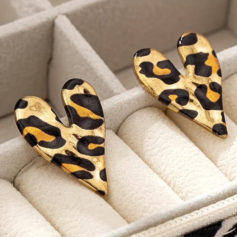 

1 пара женских модных серег Винтажные Простые Классические Неправильной формы Сердце Леопардовый принт Стиль Подходят для подарка Повседневные Универсальные Без карты леопардовый