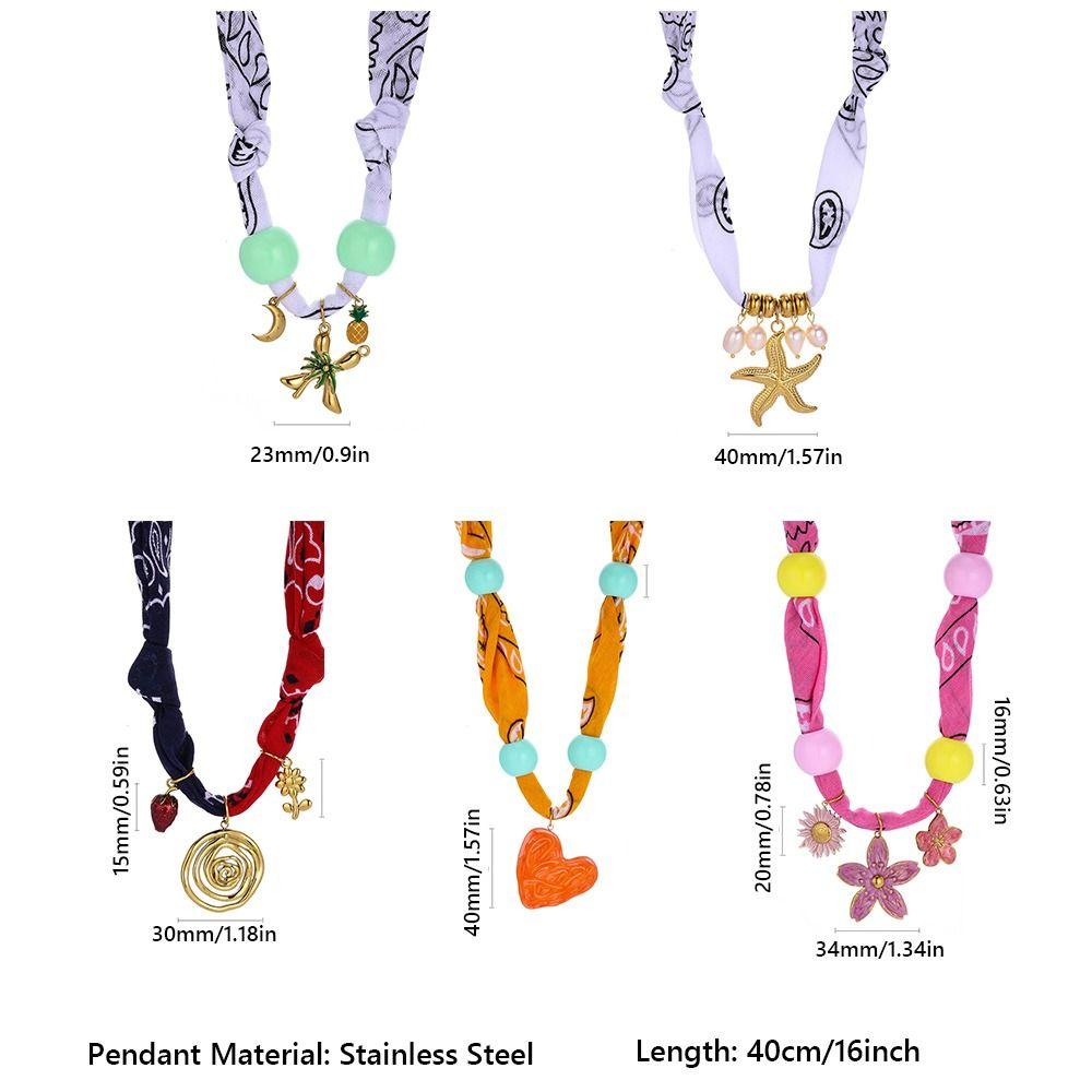 Vintage Cloth Wrap Scarf Necklace Stainless Steel Charm Pendant  Beach Jewelry