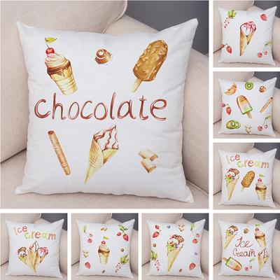 Watercolor Ice Cream Print Throw Pillow Cover Sweet Dessert Cushion Case Home Decor