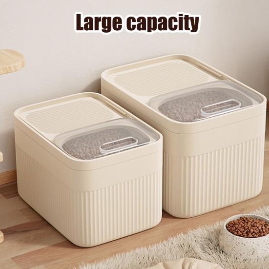 Grain Storage Barrel with Built-in Measuring Cup Clear Cover Large Capacity Wide Mouth Airtight Pet Food Container