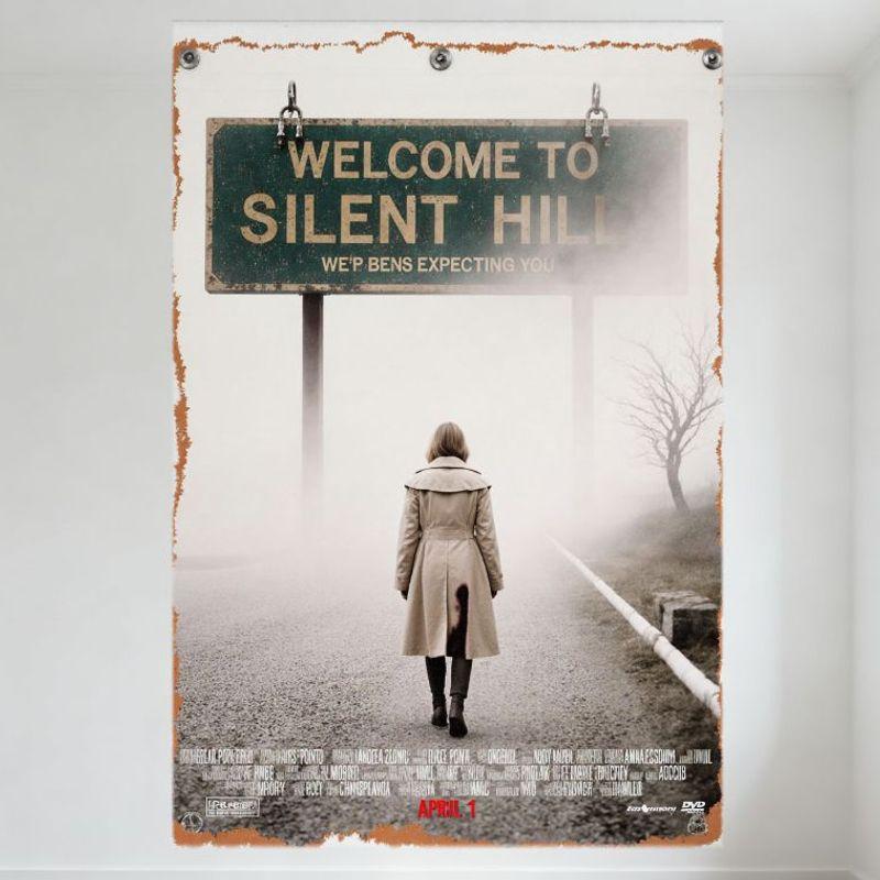 Приветственный знак Silent Hill Ужасы Потертый Ржавый Металлический Знак Винтажный Домашний Декор Настенная Табличка для Кафе Бара Мужской Пещеры 20x30cm（7.8x11.8inch）