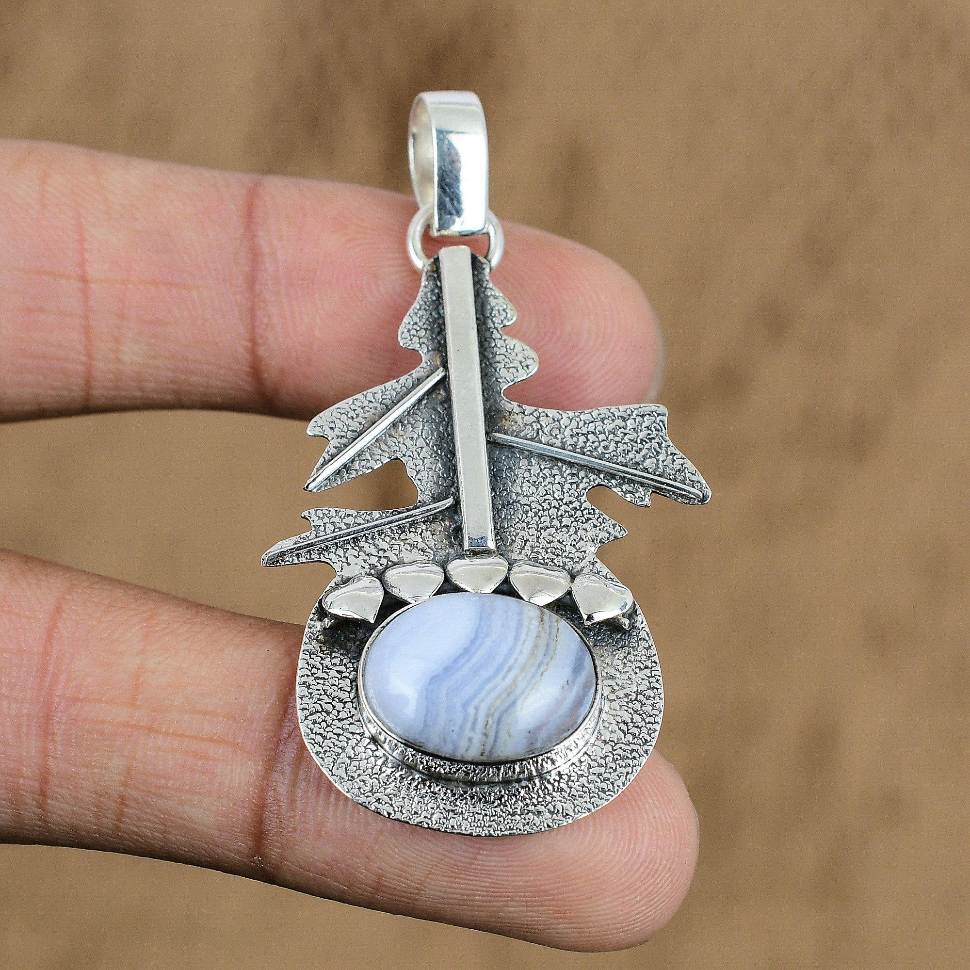 

Натуральный камень Голубой кружевной агат Ювелирное изделие Подвеска из серебра 925 пробы для женщин
