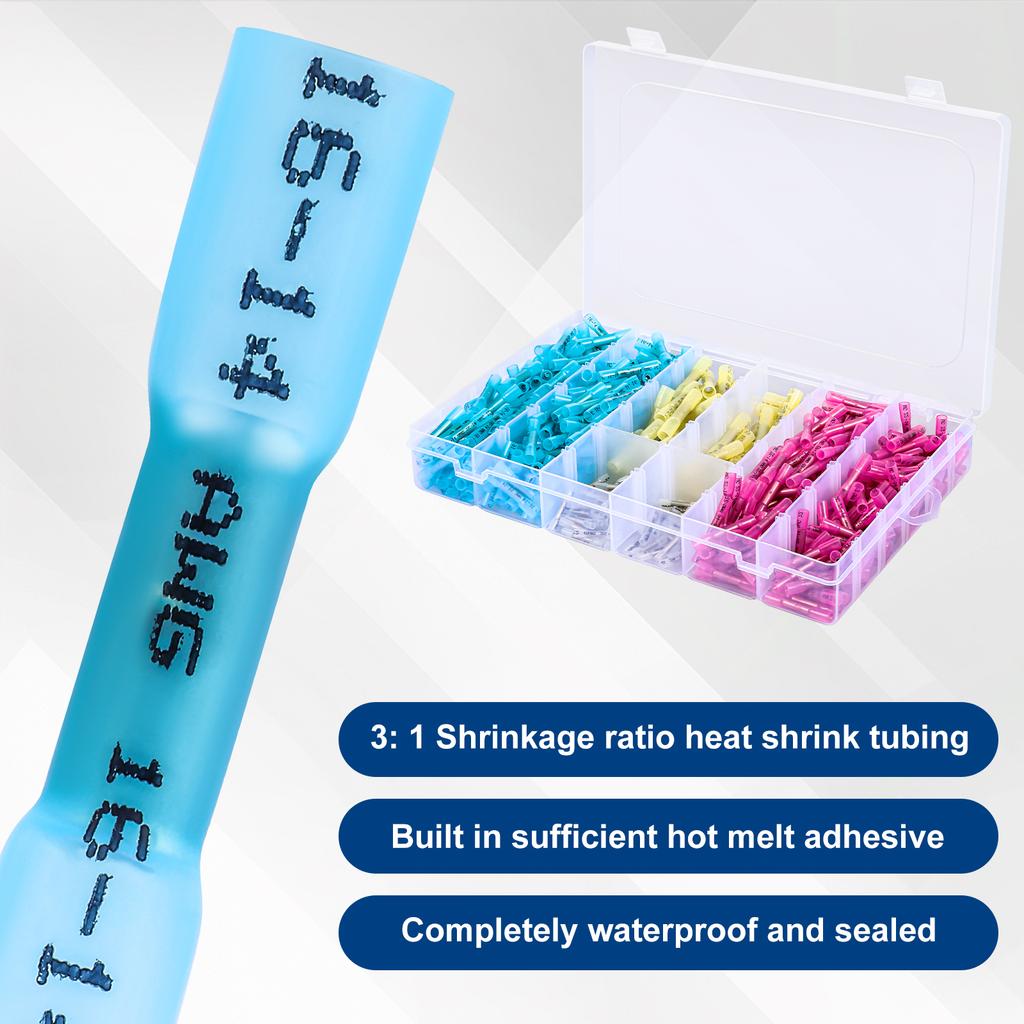 200/510PCS Boxed Waterproof Heat Shrink Butt Wire Connectors Waterproof Insulated Automobile Marine Wire Cable Crimp Terminals