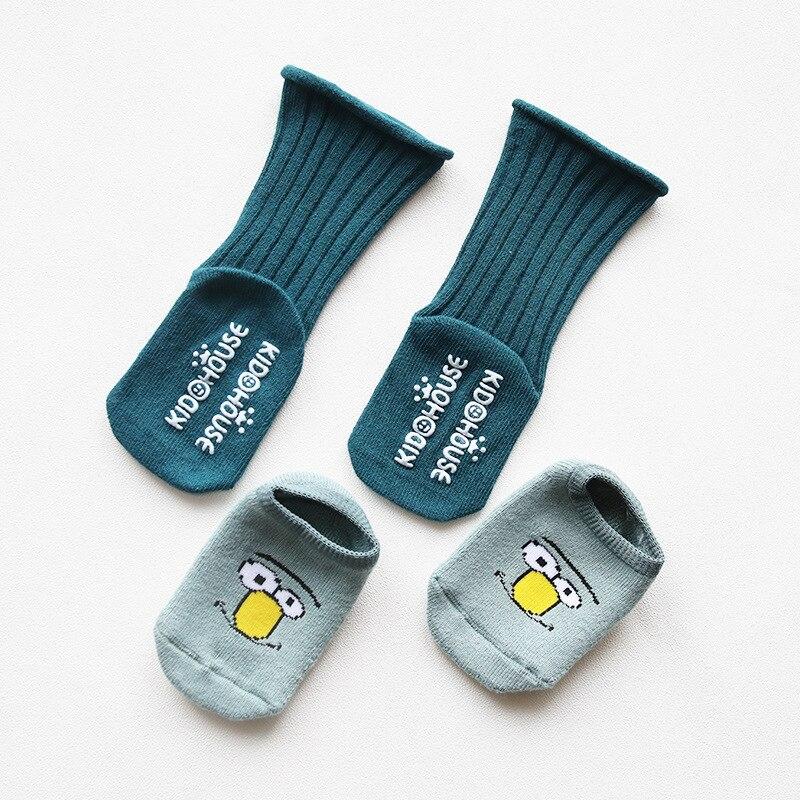 2 Pair/set Cartoon Floor Socks Winter Thickening Warm Baby Non-slip Toddler Socks Combination Newborn Baby Long+Short Socks 0-3T