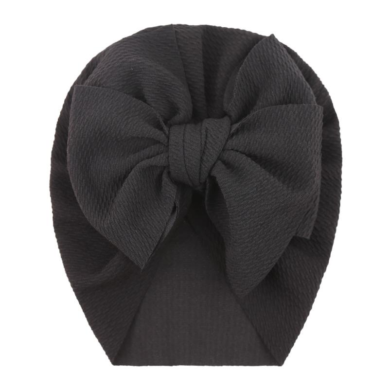 

Детская шапочка с большим бантом для девочек и мальчиков, однотонный тюрбан с бантом, повязки на голову для малышей, чепчик для детей, шапочка-бини, реквизит для фотосъемки новорожденных чёрный