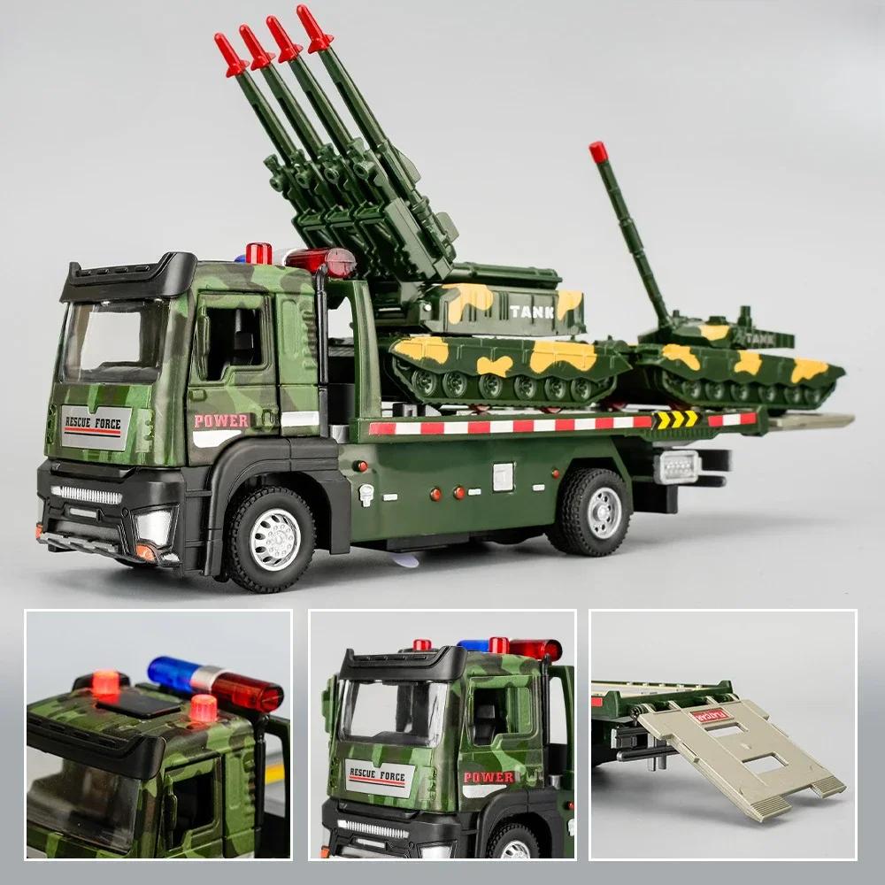 1:32 Military ATTACK-11 Drone Launch Car Tank Transport Model Toy Diecast Metal Doors Opened Sound Light Models for Kids Gifts