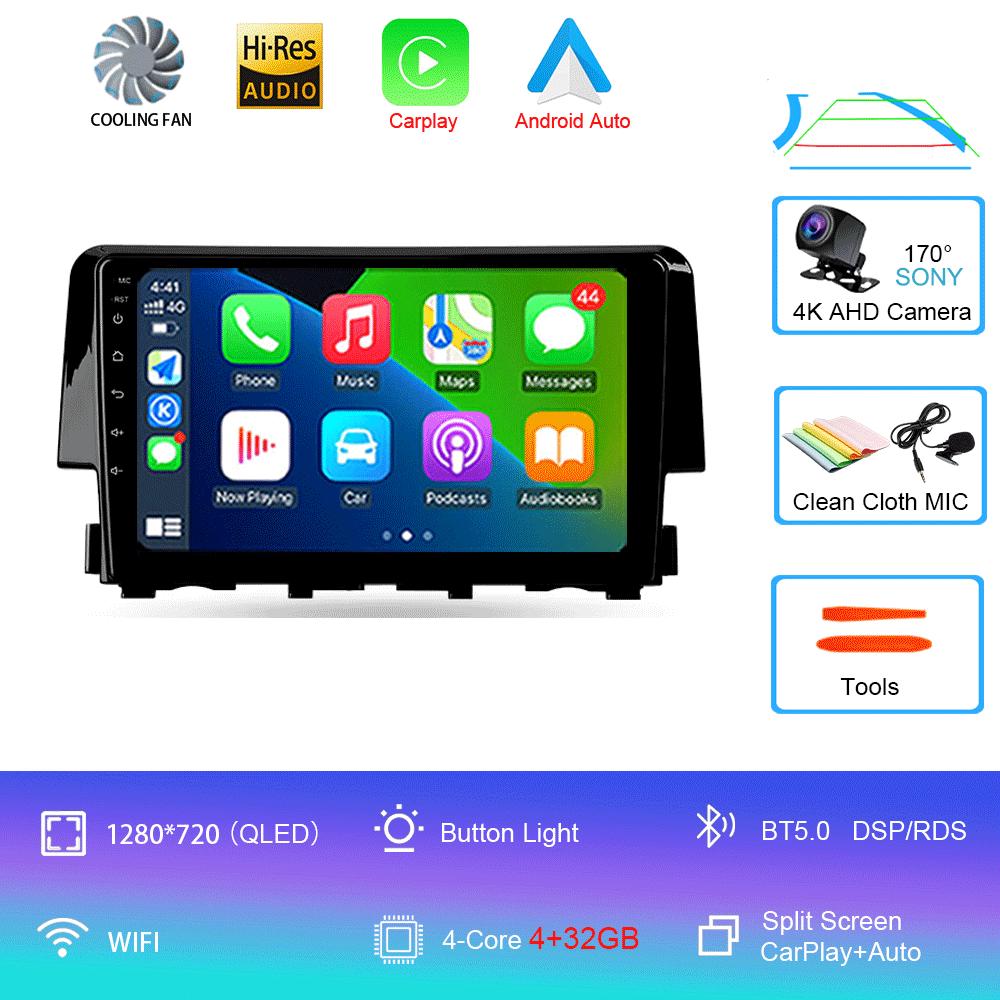 

Android 14 Автомагнитола Carplay Auto Для Honda Civic 2016 2017 2018 - 2021 GPS Мультимедиа WIFI+4G Головное устройство BT Плеер Стерео Видео