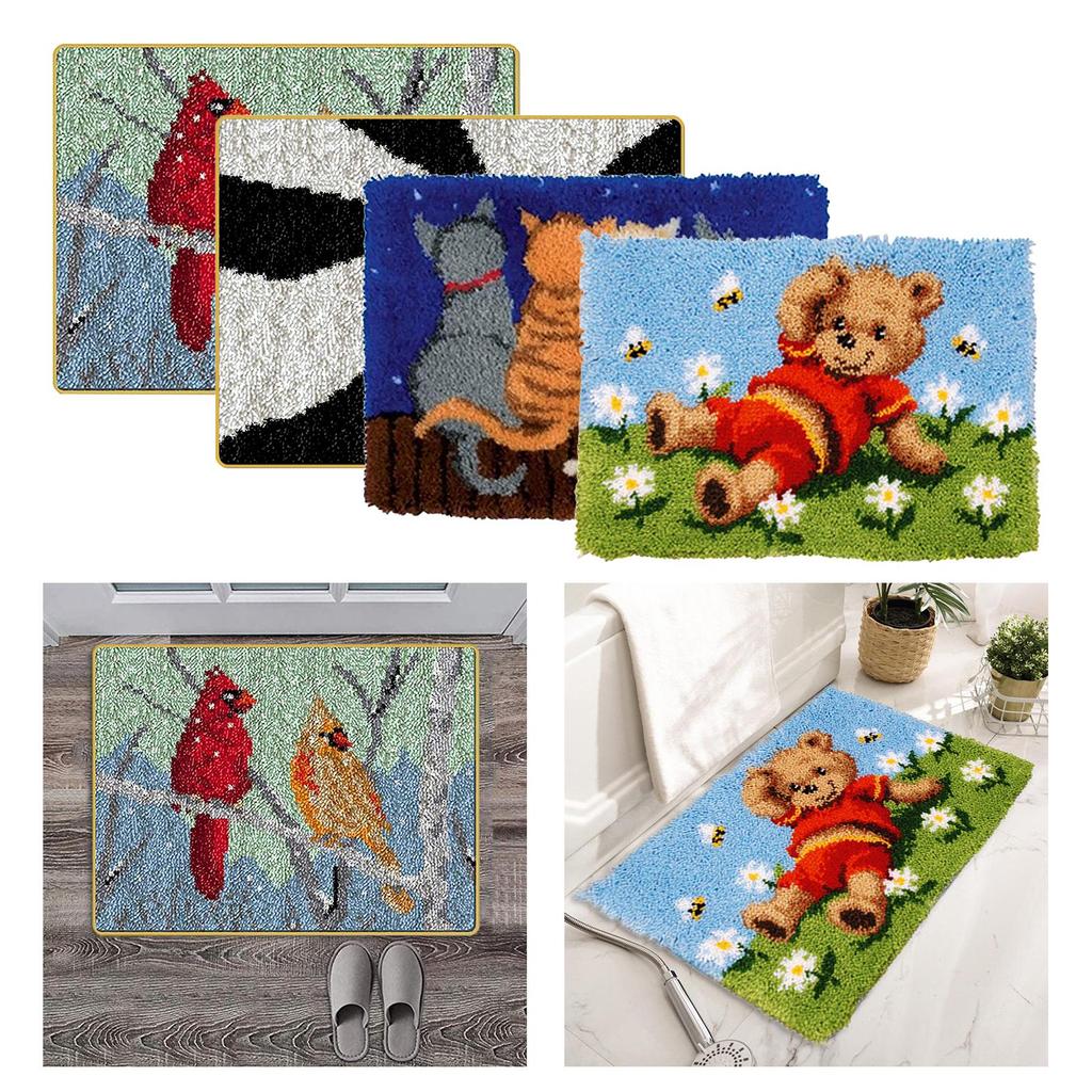 Niedliches Tiermuster Latch Hook Set DIY Teppichherstellung Kissenmatte Teppich Stickerei Nähset Heim Büro Boden Dekor