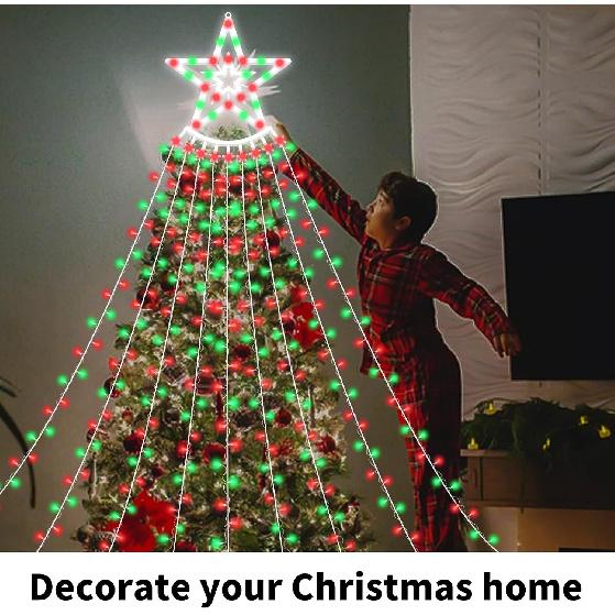 350 LED Christmas Decorations Star String Lights Waterproof Waterfall StarLights 8 Light Modes Remote & Timer,Waterproof Seasonal Lighting Decor for
