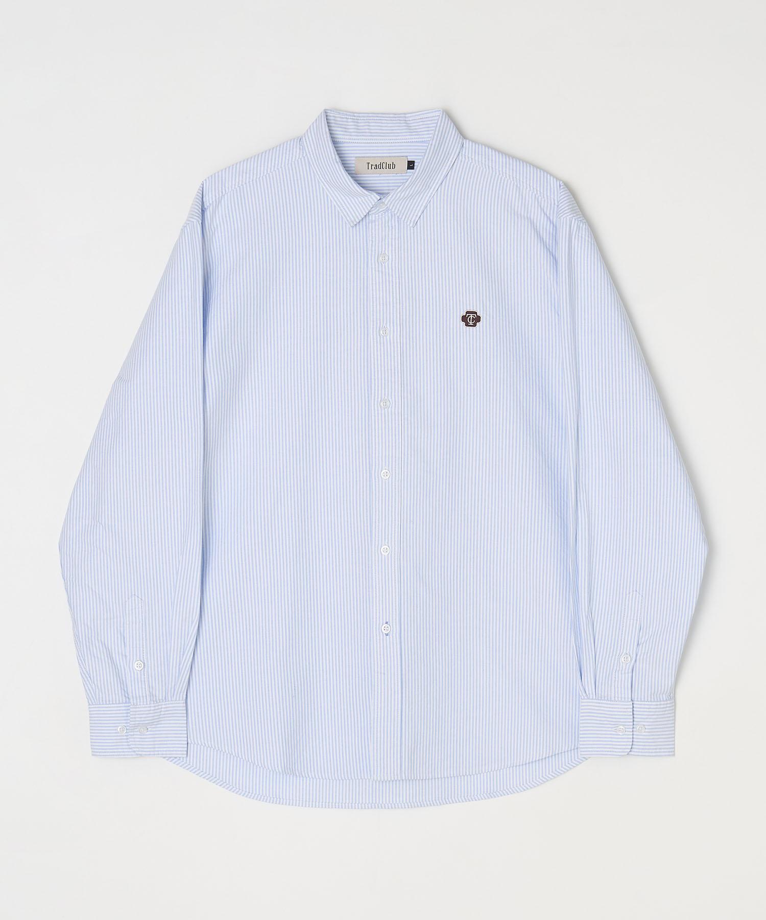 Trade Club Tc Logo Striped Oxford Oversized Shirt Blue Blue/L