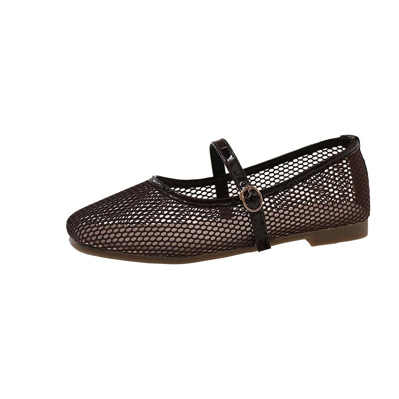 

Square Toe Shallow Mouth One Strap Mesh Single Shoes Summer New Soft Sole Non-slip Low Top Shoes 40