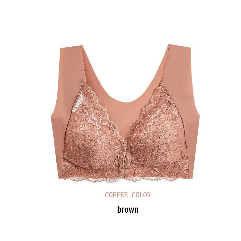 

Бесшовный тонкий бюстгальтер с кружевом спереди и застежкой на крючок - Сексуальный, без косточек, с эффектом пуш-ап, женский жилет. L (50-60kg) кофейный