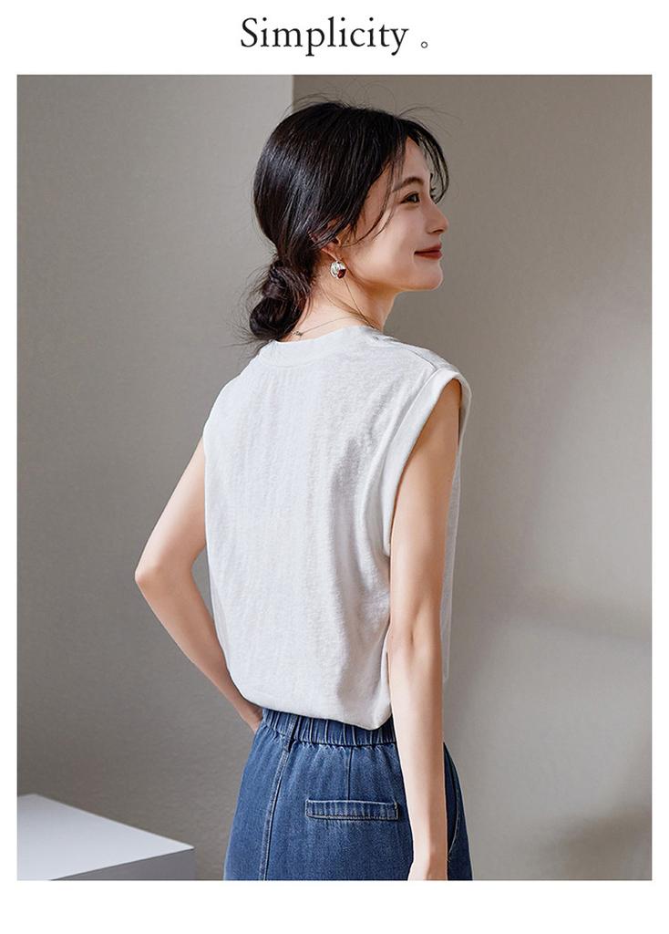 Simple Commuting V-Neck Sleeveless Vest T-Shirt for Women