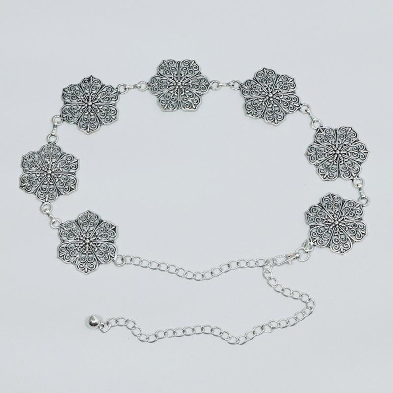 Delicate Carved Flower Buckle Waist Belt Women Coat Dress Belt Thin Waistband Shinning Ethnic Style Adjustable Belt