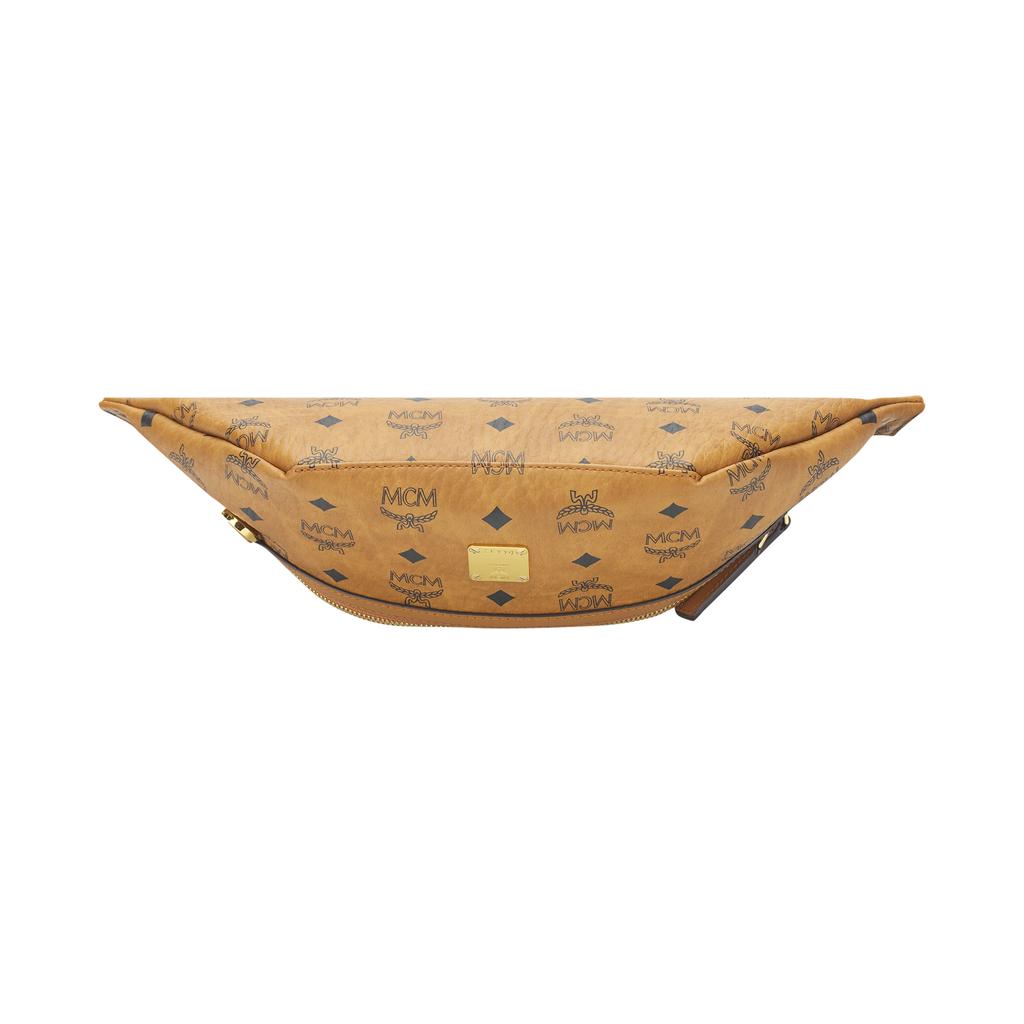 MCM Cognac Visetos Monogram Fanny Pack with Zip Closure & Gold Logo Plate for Daily & Street Style Use