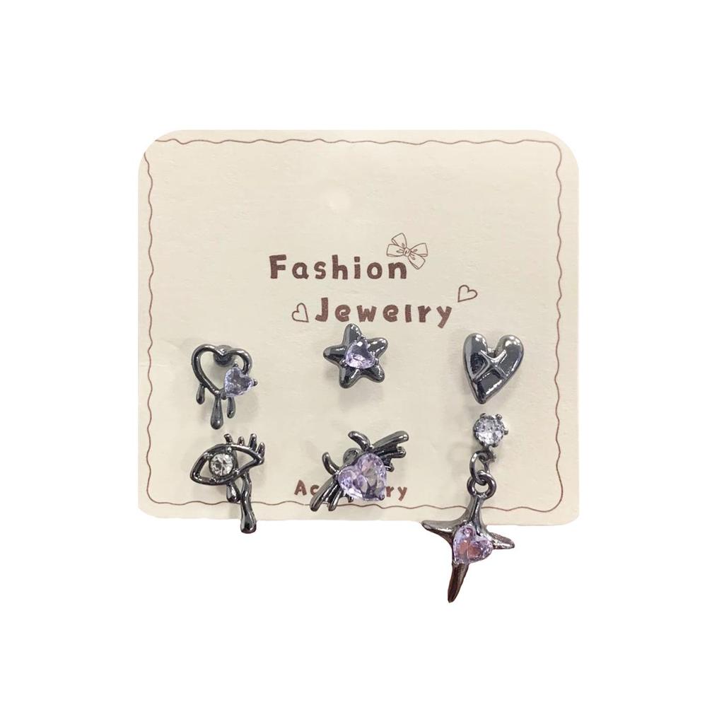 Gothic Punk Devil Cross Stud Earrings Set for Women - Sweet, Cool, and Spicy Design