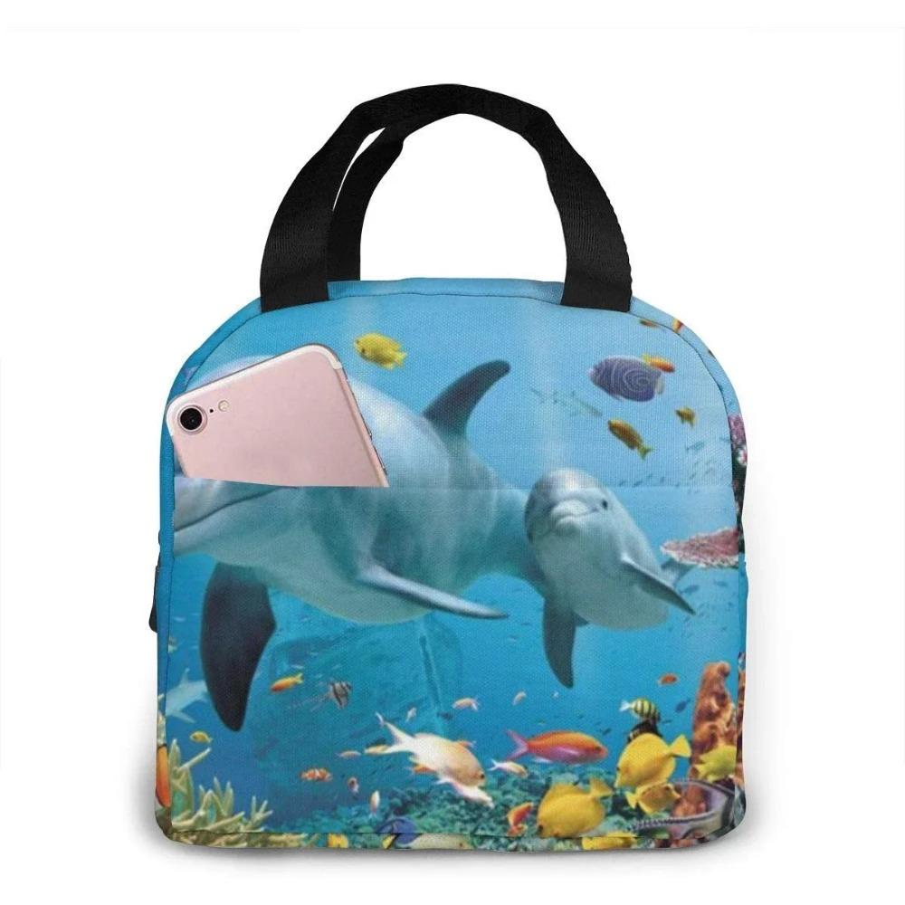 Dolphin Lunch Box for Kids Boys Girls Reusable Lunch Tote Bags, Perfect for School/Camping/Hiking/Picnic/Beach/Travel