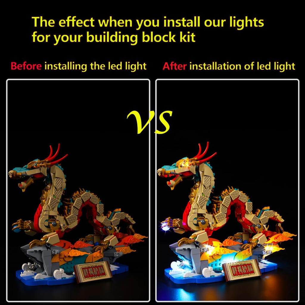 Kyglaring Led Light Set for Lego Spring Festival Auspicious Dragon 2024 Building Blocks, Chinese New Year Dragon Lighting Kit Compatible with Lego