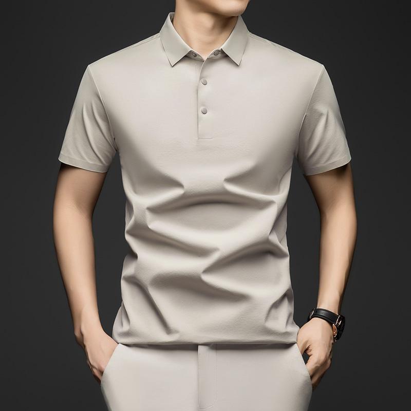 Men's Ice Silk Short Sleeved T-shirt Summer Thin Business Casual Versatile Polo Shirt