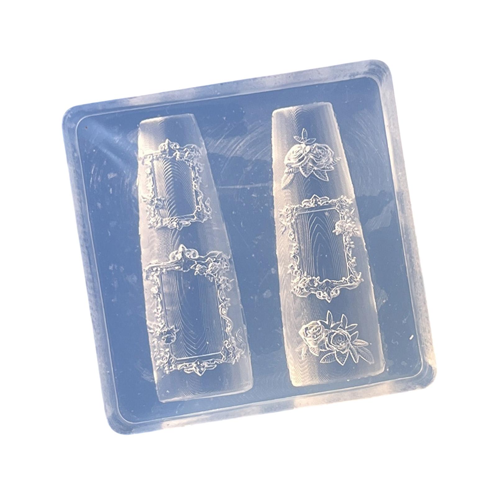 

Set of 2pcs/1pc Silicone Nail Art Molds With 3D Embossed Frame Design For Handmade Nail Decorations 2