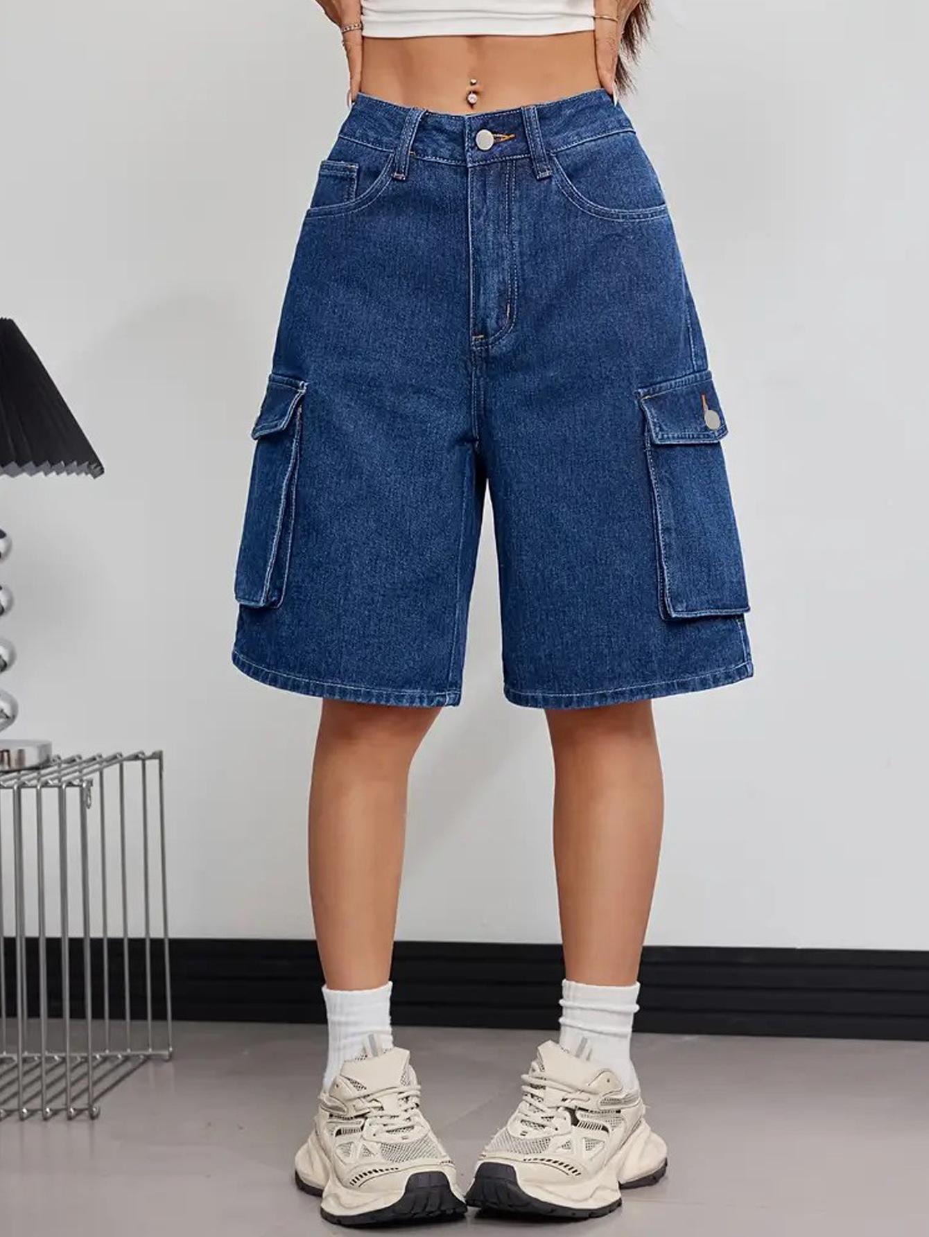 Women s Casual Denim Cargo Shorts: Versatile Spring/Summer Jeans M синий