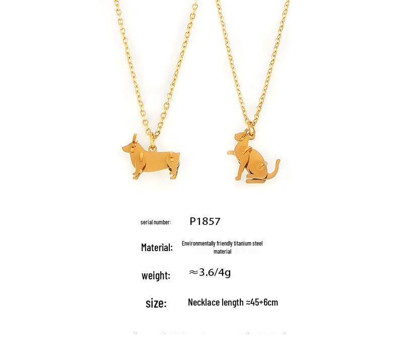 18k Gold-Plated European Style Animal Pendant Necklace – Titanium Steel, Versatile, Fashion Jewelry for Women.