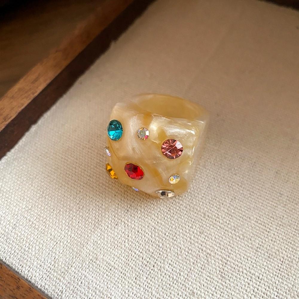 Bonbonfarbener Geometrischer Ring Koreanischer Stil Großer Schlichter Kuppelring Harz Strassring Schmuck Geschenke