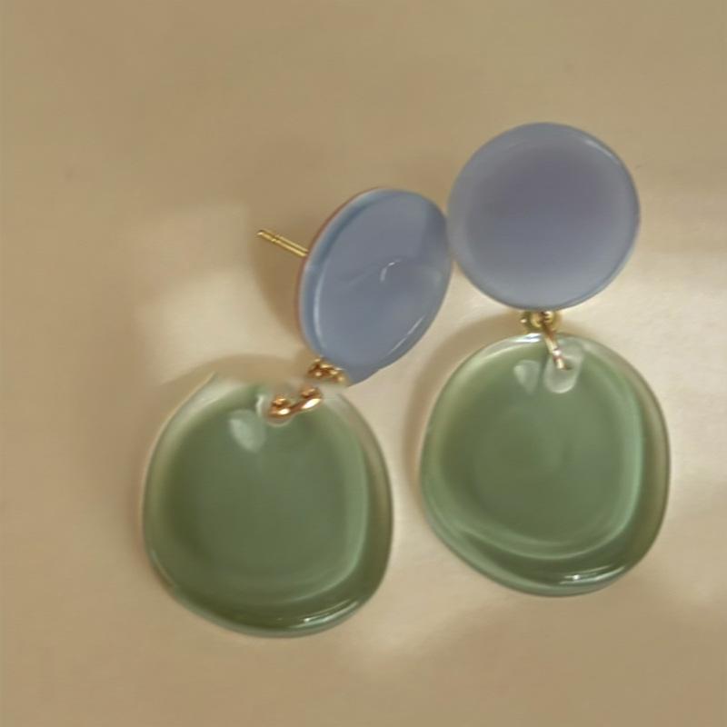 Silver Needle Small Fresh Ice Transparent Contrast Color Resin Earrings Simple Earrings Mori Ins Commuter Versatile Earrings Women