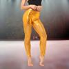 Frauen Skinny Pants Hohl Fischschuppen Shiny Metallic Einfarbig Elastische Taille Damen Rack Band Bühnen Performance Hose Disco