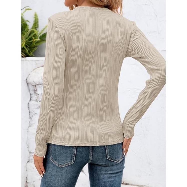 Women Long Sleeve Solid Color Top Round Neck Shirt for Autumn Winter