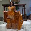 Vibrant Yellow Mirror Work Sharara Suit