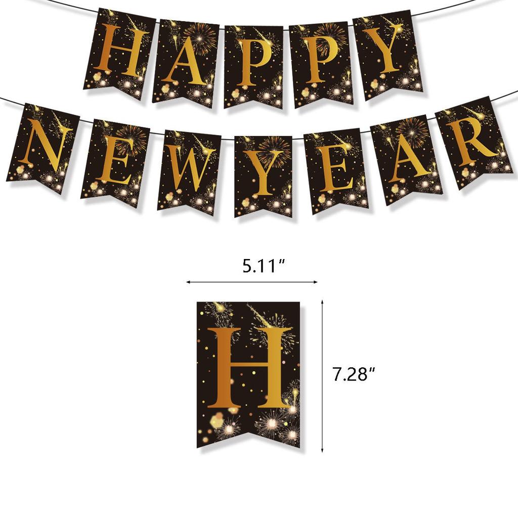 2026 Happy New Year Party Balloon Black Gold New Year Banner 2026 Number Balloons Home Happy 2026 New Year Party Decorations