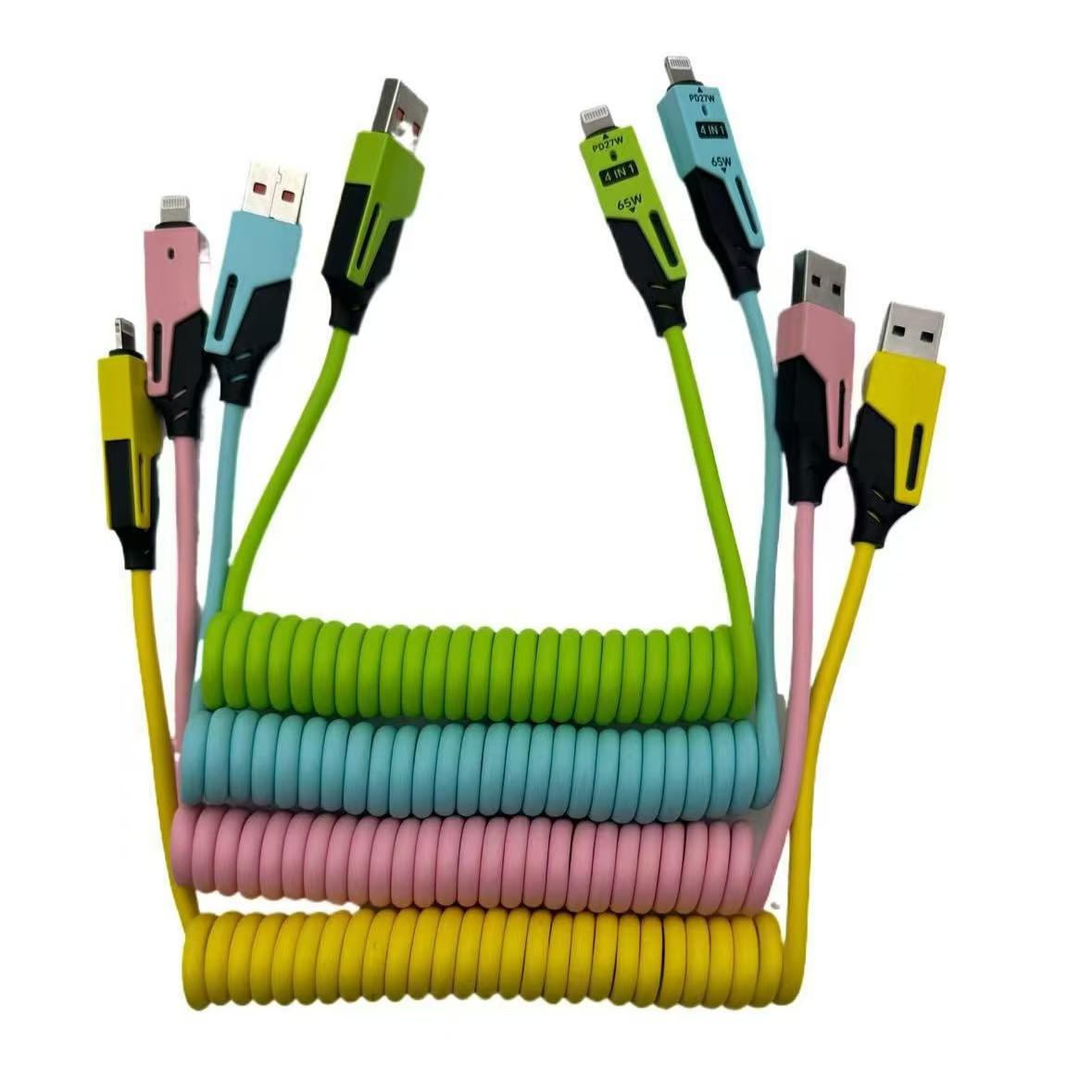 

65W Retractable 4-in-1 Data Cable for iPhone 16 and Android Bag Packaging синій