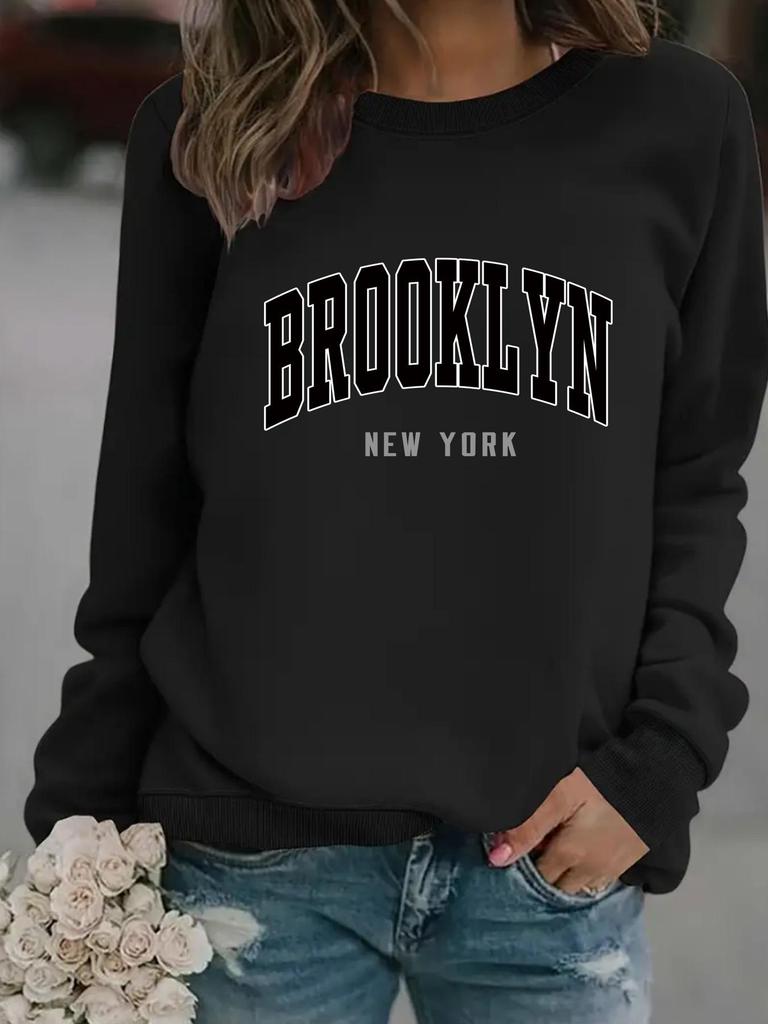 Autumn/Winter Women's Casual Long-Sleeve Round Neck Letter Print Pullover Hoodie