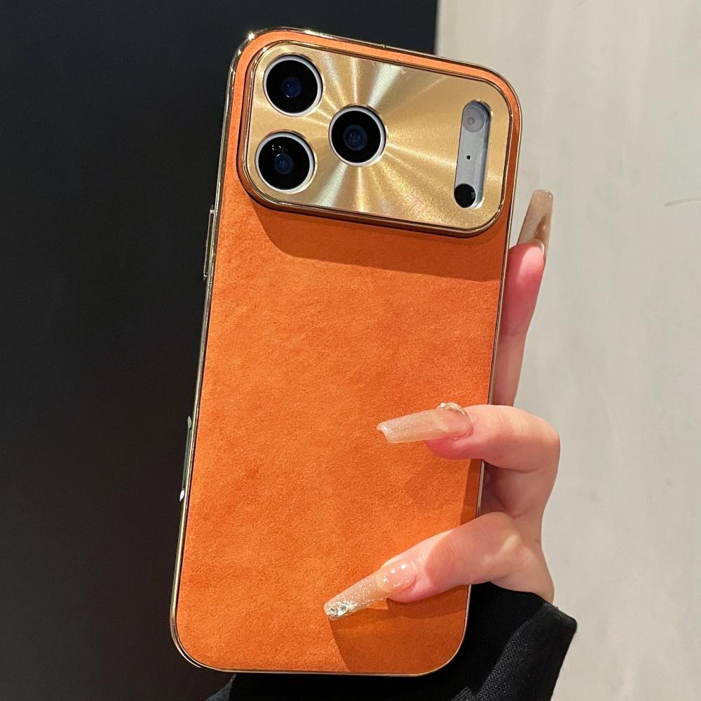 

Lambskin Leather Case for iPhone 17 Air 16 15 14 13 12 Pro Max Plus 11 Vintage Plating Laser Bright Window Phone Cover iPhone17 Pro Max