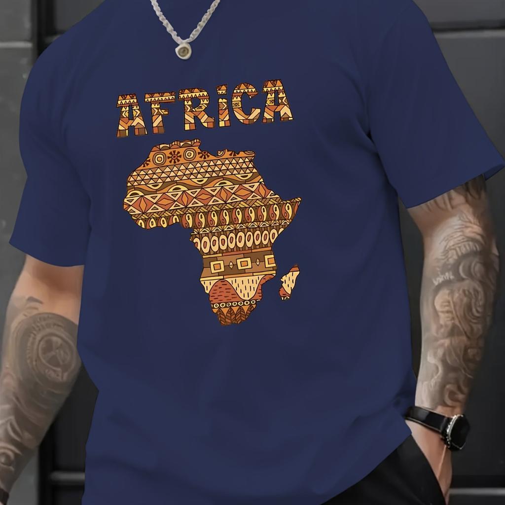 Men Africa Graphic T-Shirt - Vibrant African Map Design Soft Comfortable Short Sleeve Tee Casual Summer Style Men Clothing